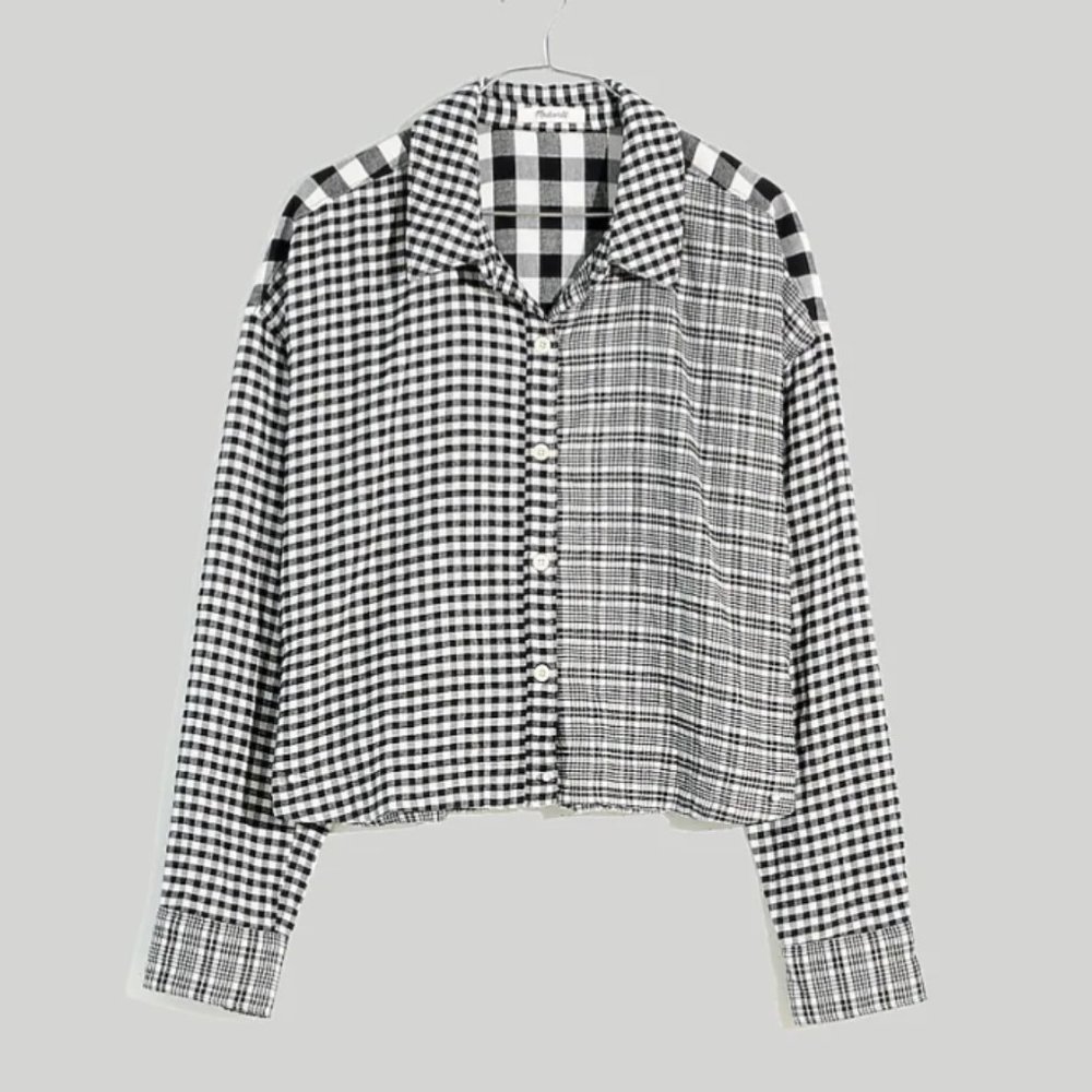 Madewell Long-Sleeve Crop Shirt in Plaid
